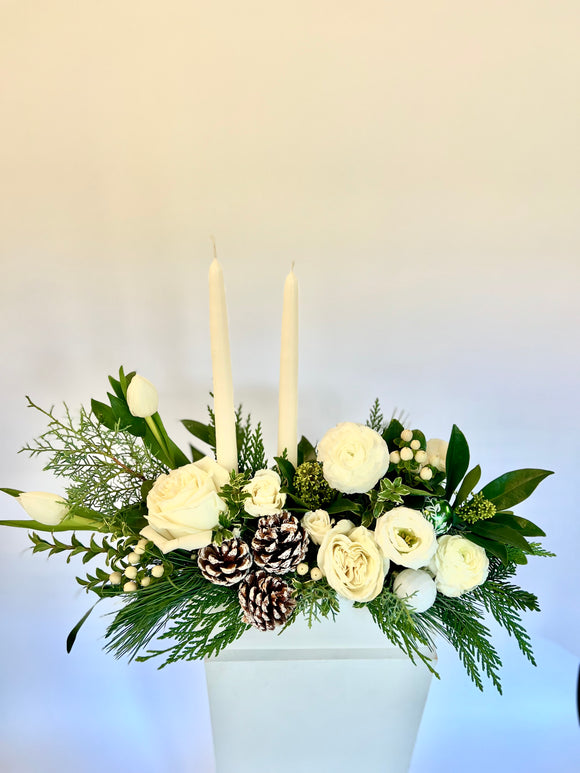 Modern Holiday Arrangment with Candle Sticks